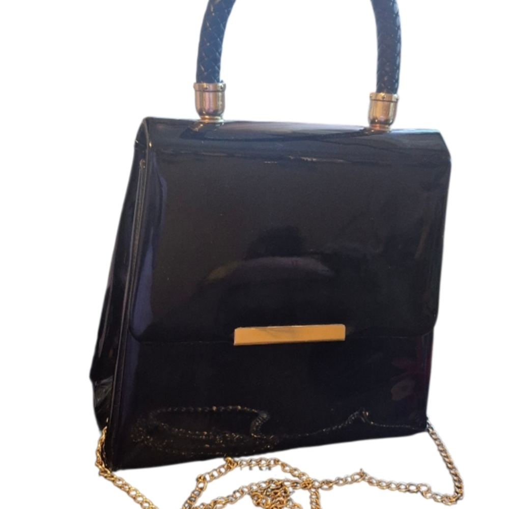 Mini Patent Faux Leather Cross Body Gold Tone Hardware